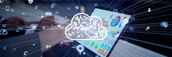 Cloud computing concept. Software as a Service. SaaS. Communication network.